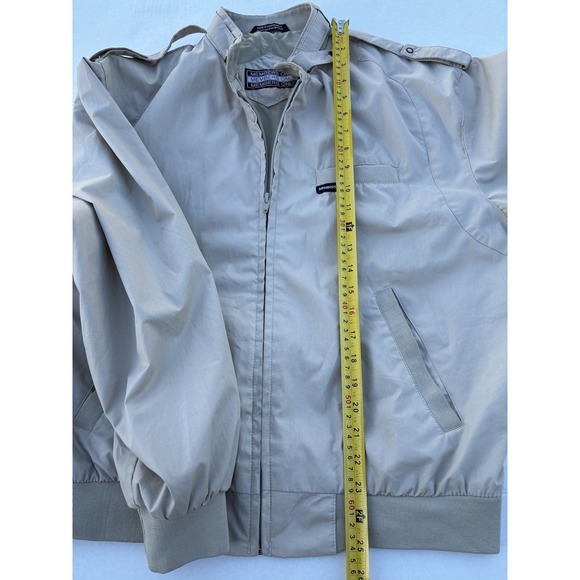 VTG Members Only Iconic Bomber Jacket Tan Khaki Mens M Full Zip Pockets Retro - Picture 7 of 8